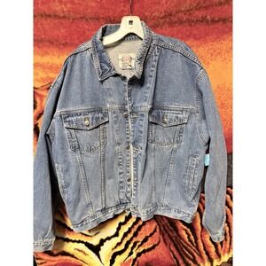 Vintage Bugle Boy Blue Denim Jacket Trucker Large XL  Gold Crest SINCE 1977